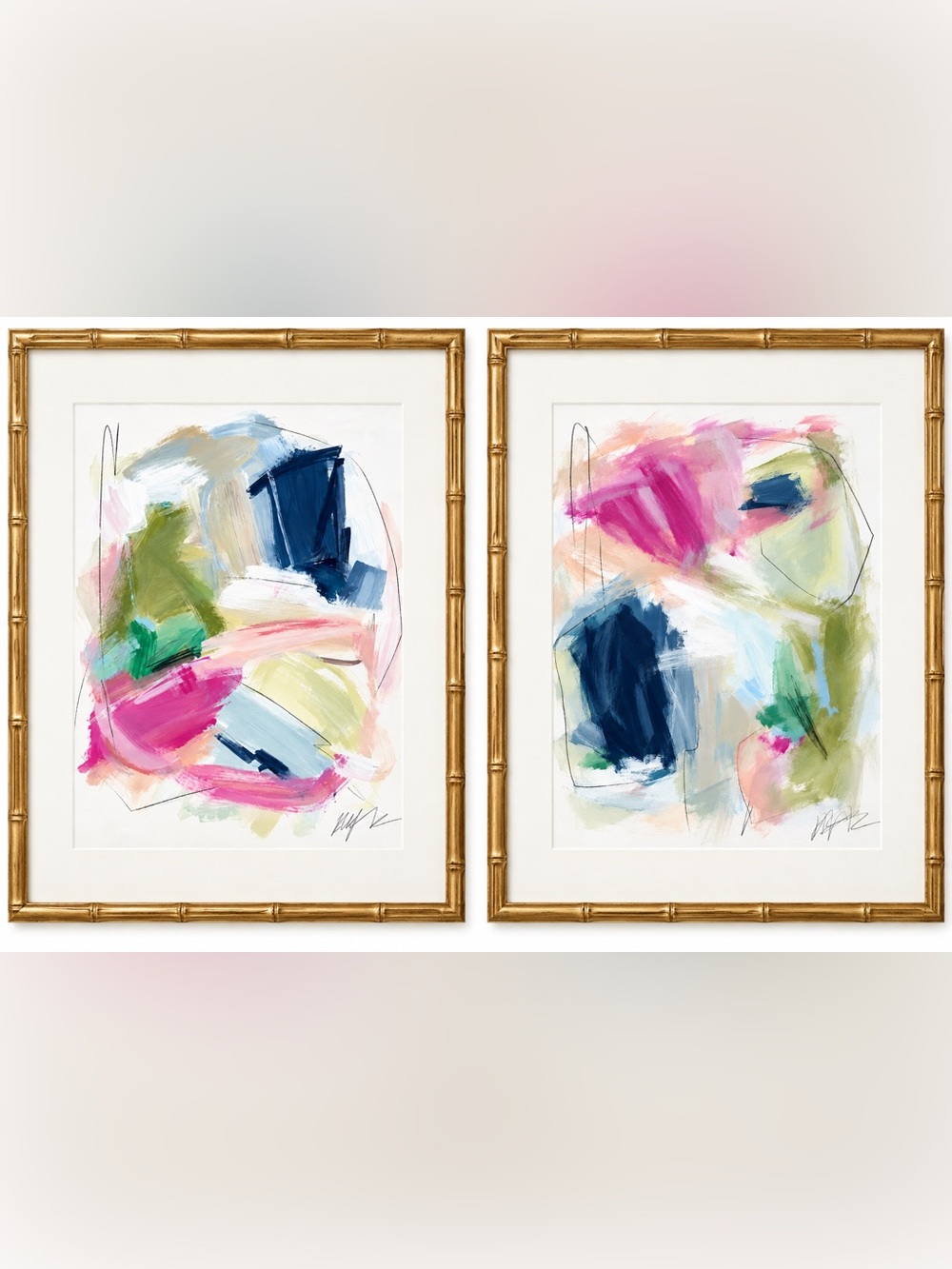 Abstract Pink & Blue Paired Wall Art Prints